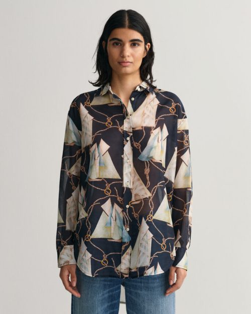 Gant blouse katoen-zijde zeilbotenprint